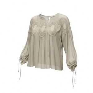 Chloe grey tayoe medallion lace long sleeve blouse